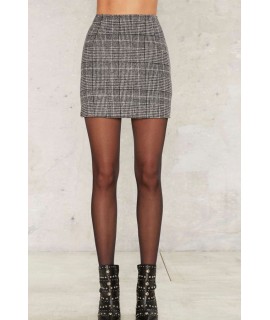 Gray Plaid Pattern Back Wool Mini Skirt