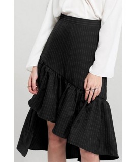 Striped Ruffled Chic Asymmetric Skirt