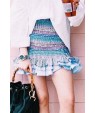 Blue Shirred Stripe Ruffles Layered Chic Skirt