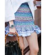 Blue Shirred Stripe Ruffles Layered Chic Skirt