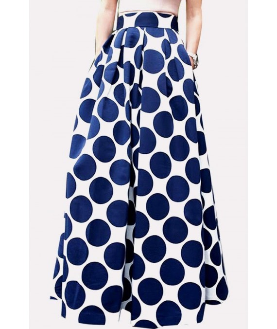 Dark-blue Polka Dot Casual Maxi A Line Skirt