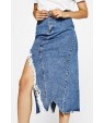 Blue Shredd Slit Chic Denim Skirt