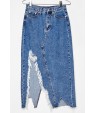 Blue Shredd Slit Chic Denim Skirt