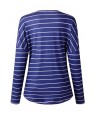 Blue Stripe V Neck Button Up Casual Top