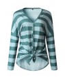 Stripe V Neck Button Up Tied Casual Top