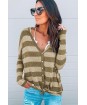 Army Stripe V Neck Button Up Tied Casual Top