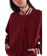 Red Faux Fur Contrast Stripe Button Casual Bomber Jacket