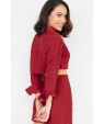 Red Corduroy Button Up Long Sleeve Casual Cropped Jacket