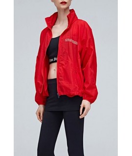 Red Letters Print Casual Jacket