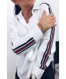 White Contrast Stripe Button Up Pocket Casual Shirt