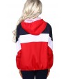 Red Color Block Up Hooded Casual Jacket