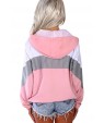 Pink Color Block Up Hooded Casual Jacket