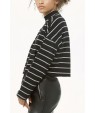 Black-stripe Long Sleeve Mock Neck Casual Short Top
