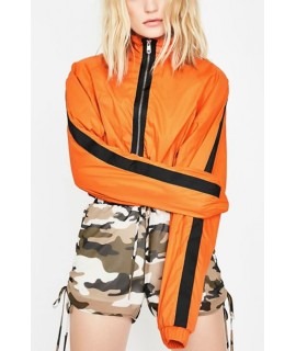 Orange Stand Collar Contrast Casual Short Jacket
