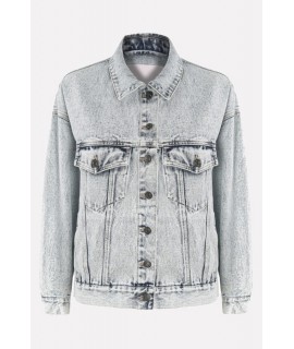 Light-gray Long Sleeve Button Up Pocket Casual Denim Jacket