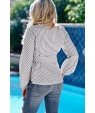 Gray Stripe Tied Crosscover Long Sleeve Chic Blouse
