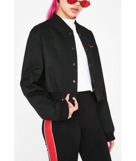 Letters Embroidered Button Long Sleeve Casual Jacket