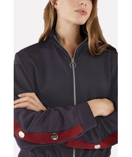 Purple Button Decor Up Long Sleeve Pocket Casual Jacket
