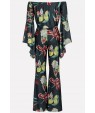 Floral Print Flare Sleeve Off Shoulder Sexy Plus Size Suit Set