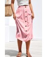 Pink Button Up Pocket Casual Midi A Line Skirt