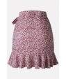 Dark-red Polka Dot Print Tied Ruffles Sexy Mini Skirt
