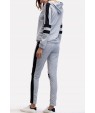 Gray Slit Two Tone Hooded Casual Sweatshirt Suit Set