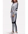 Gray Slit Two Tone Hooded Casual Sweatshirt Suit Set