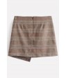 Camel Plaid Knotted Overlap Sexy Mini Skirt