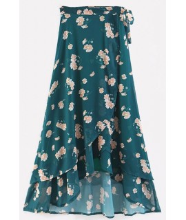 Floral Print Tied Overlap Casual Chiffon Skirt