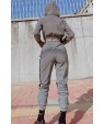 Silver Reflective Color Block Sports Hoodie Pants Suit Set