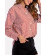 Red Stripe Button Up Long Sleeve Casual Shirt