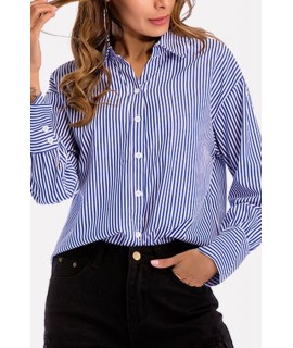 Blue Stripe Button Up Long Sleeve Casual Shirt