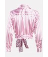 Pink-stripe Long Sleeve Lapel Wrap Tied Dressy Shirt
