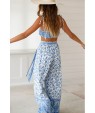 Blue Floral Spaghetti Straps Tied Sexy Crop Top Pants Suit Set