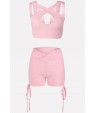Pink Crisscross Keyhole Sleeveless Sexy Crop Top Shorts Suit Set