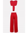 Red Tied Sexy Bandeau Wide Leg Pants Suit Set