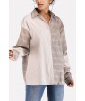 Khaki Plaid Stripe Patchwork Pocket Casual Shirt