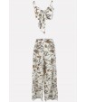 White Chain Print Knotted Slit Sexy Camisole Pants Suit Set