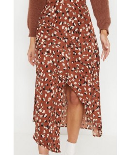 Brown Printed Casual Midi Skirt