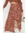 Brown Printed Casual Midi Skirt